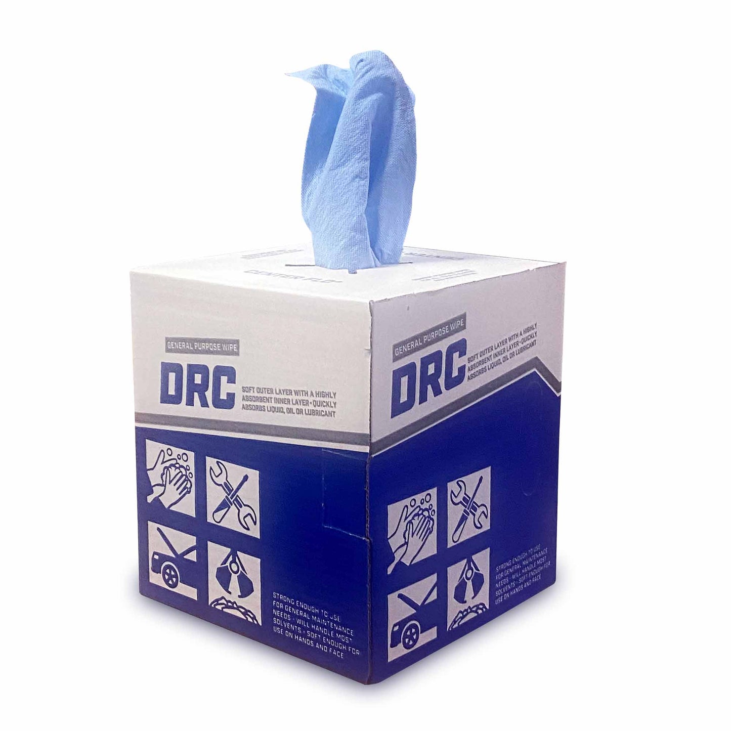 Heavy Blue 9" x 12" 262 Sheets Center Flow Box (4 Boxes) DRC General Purpose Wipes