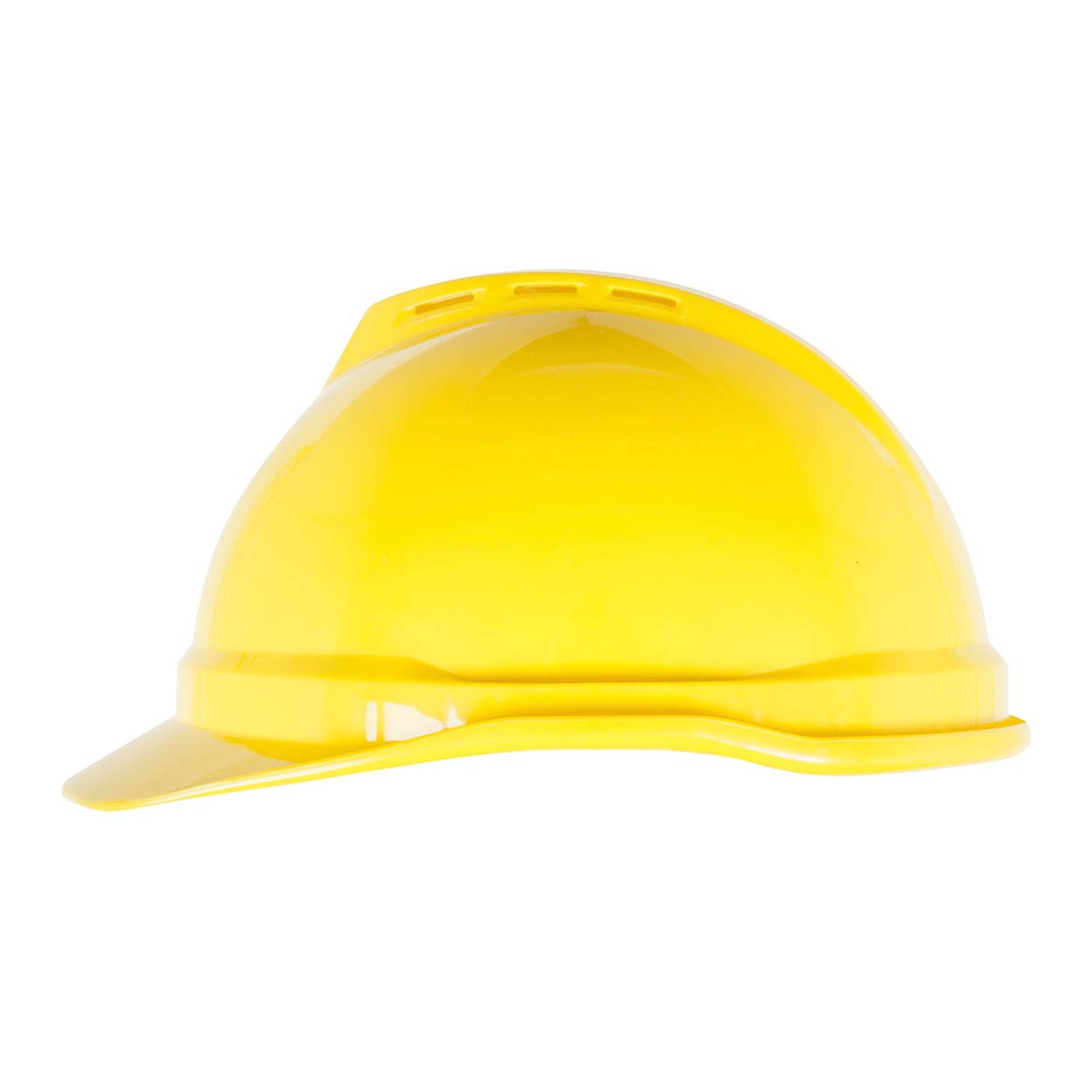 Yellow MSA Hard Hat V-Gard 500 Cap 4-Point Fas-Trac III Ratchet Suspension Hardhats