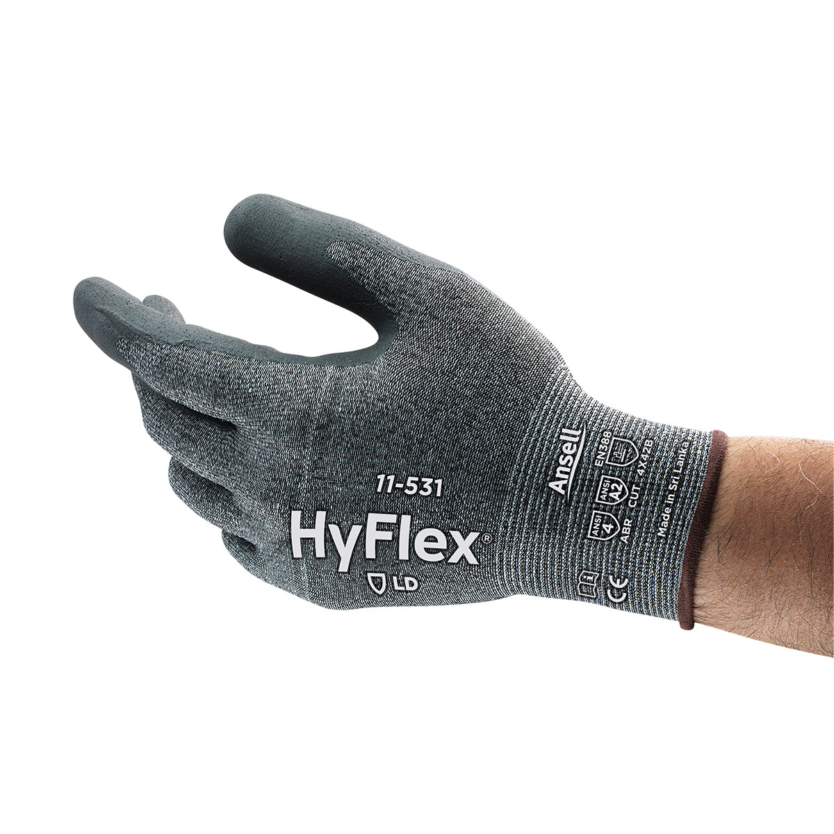 Ansell HyFlex 11-531 Gray 8 INTERCEPT Yarn/Nitrile Cut-Resistant Glove - ANSI 2 Cut Resistance - Nitrile Palm Coating