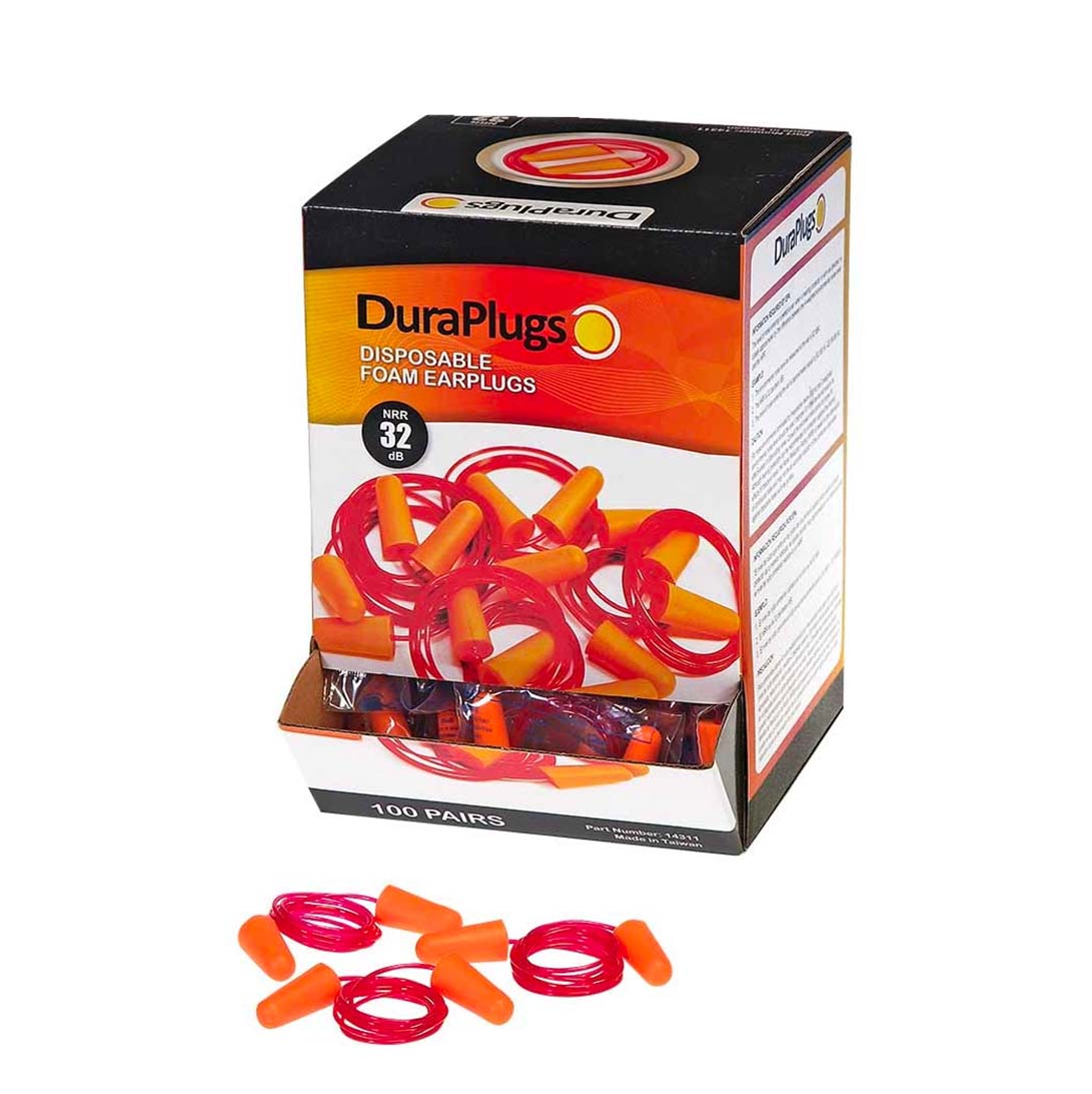100 Pairs (Corded) DuraPlugs™ Foam Ear Plugs Work Safety Protective Gear